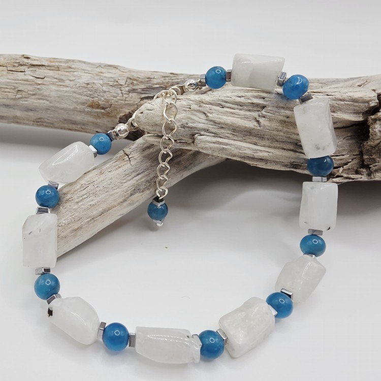 Bransoletka z kamieni naturalnych - kamień księżycowy, apatyt