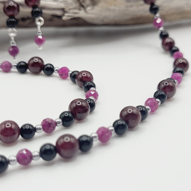 Komplet biżuterii z kamieni naturalnych - granat, rubin, onyks