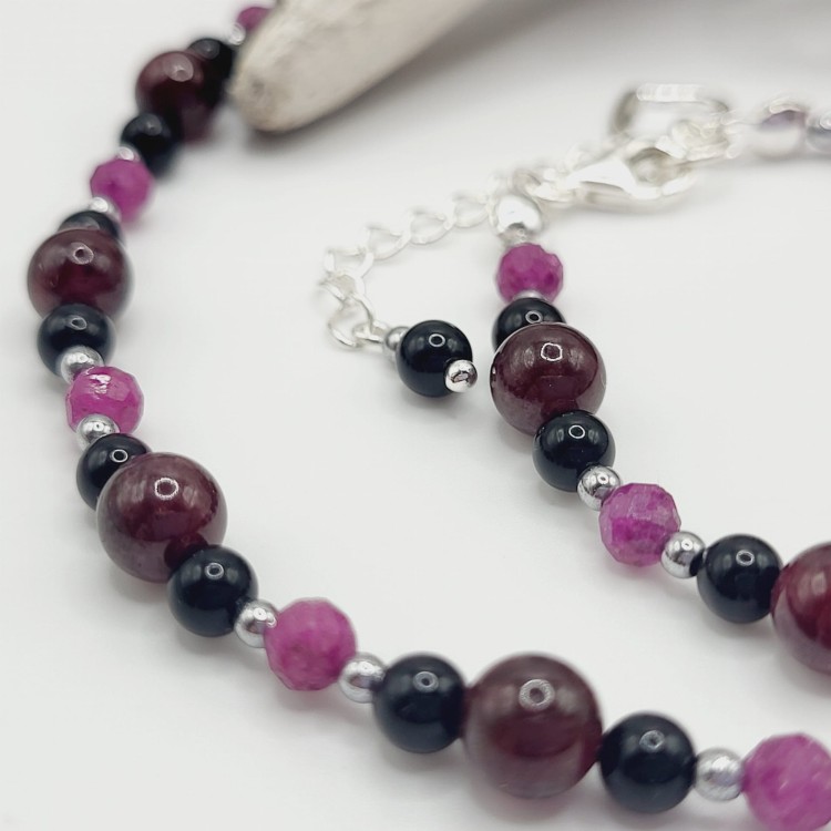 Komplet biżuterii z kamieni naturalnych - granat, rubin, onyks