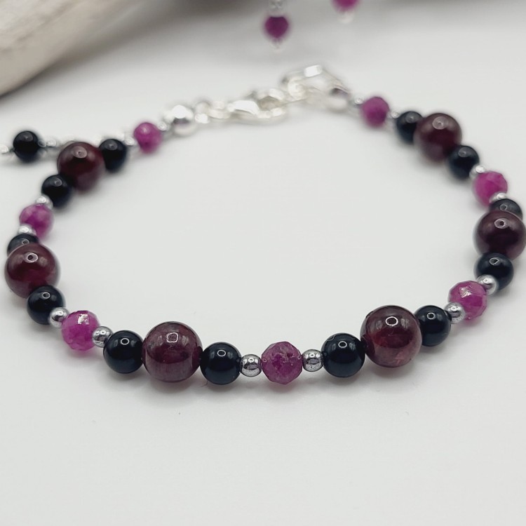 Komplet biżuterii z kamieni naturalnych - granat, rubin, onyks