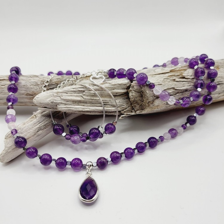 Komplet biżuterii z ametystu