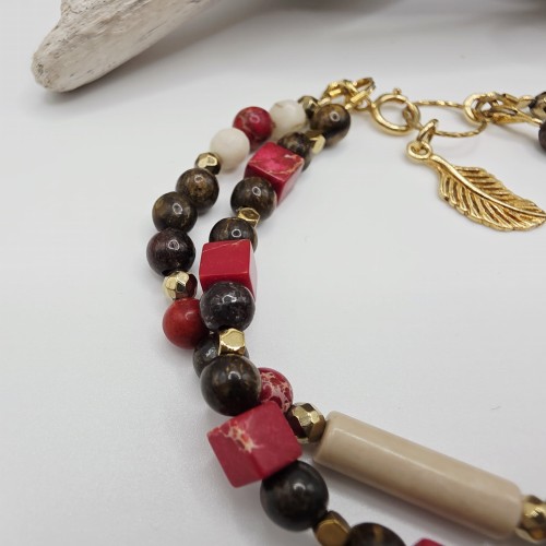 Bransoletka z kamieni naturalnych - bronzyt, jaspis, kamień rzeczny