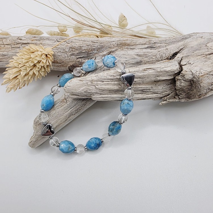 Bransoletka dziecięca z kamieni naturalnych - apatyt i kryształ górski