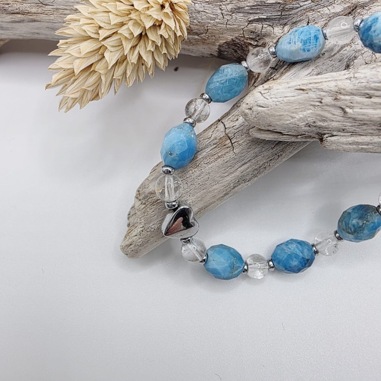 Bransoletka dziecięca z kamieni naturalnych - apatyt i kryształ górski