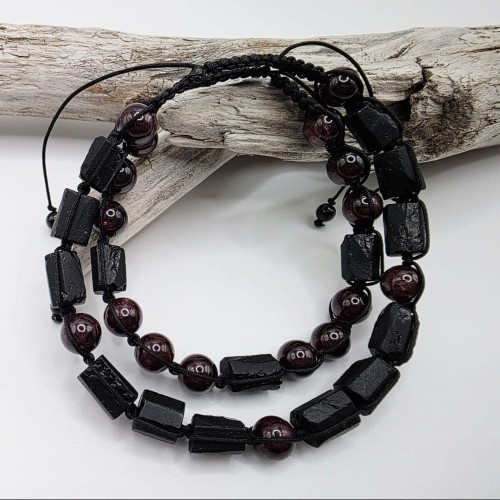 Bransoletki dla dwojga - czarny turmalin i granat