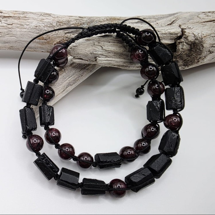 Bransoletki dla dwojga - czarny turmalin i granat