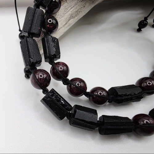 Bransoletki dla dwojga - czarny turmalin i granat