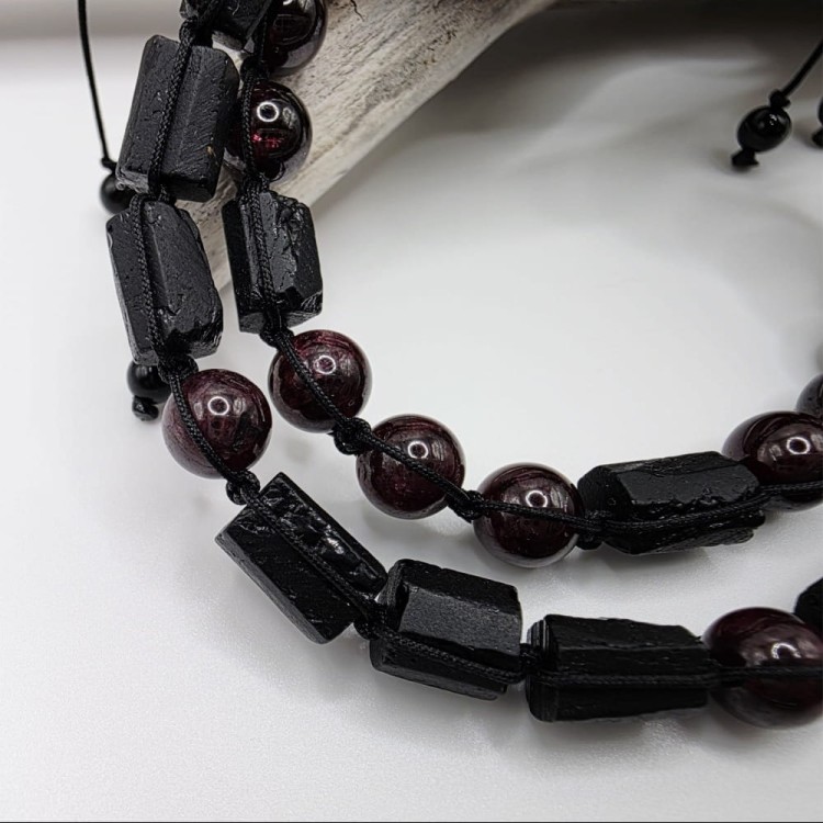 Bransoletki dla dwojga - czarny turmalin i granat