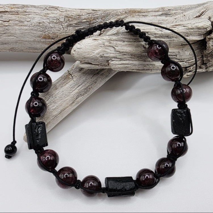 Bransoletki dla dwojga - czarny turmalin i granat