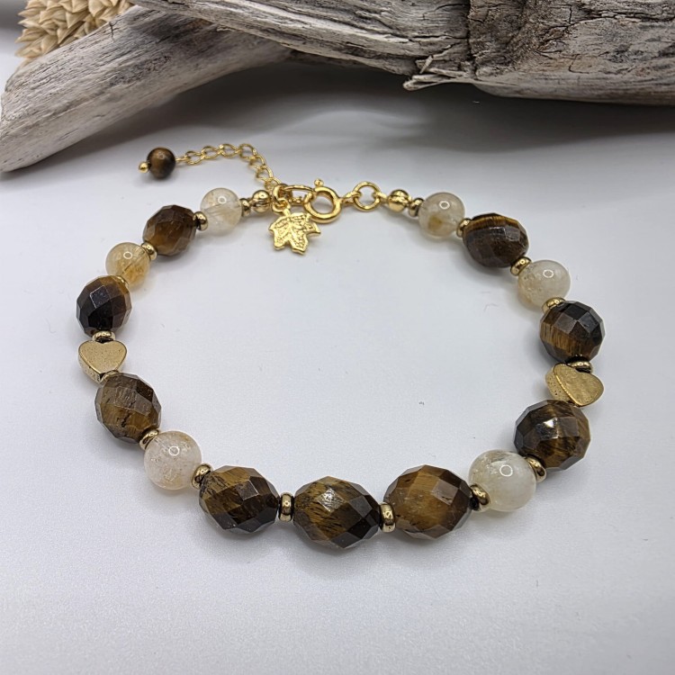 Komplet biżuterii z kamieni naturalnych - tygrysie oko, cytryn, hematyt