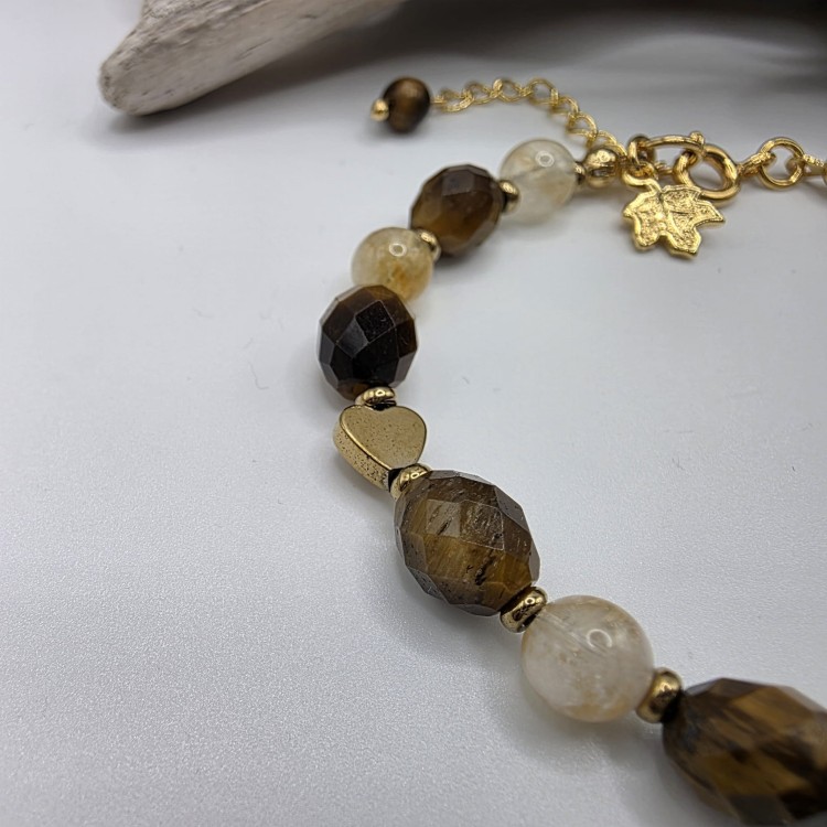 Komplet biżuterii z kamieni naturalnych - tygrysie oko, cytryn, hematyt