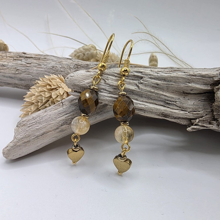 Komplet biżuterii z kamieni naturalnych - tygrysie oko, cytryn, hematyt