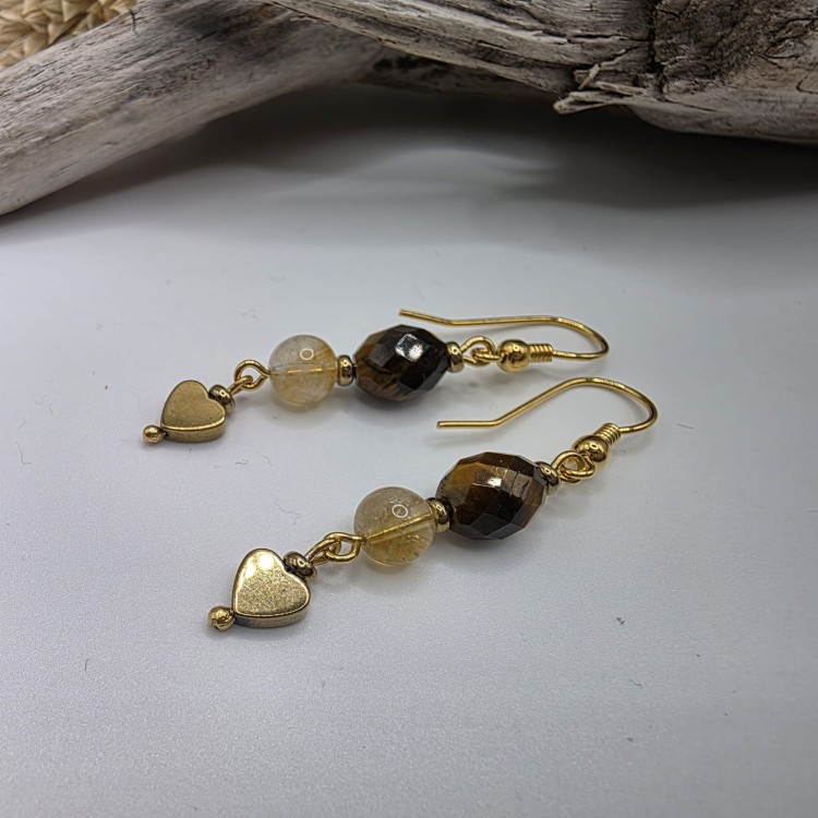 Komplet biżuterii z kamieni naturalnych - tygrysie oko, cytryn, hematyt