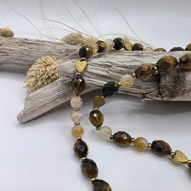 Komplet biżuterii z kamieni naturalnych - tygrysie oko, cytryn, hematyt