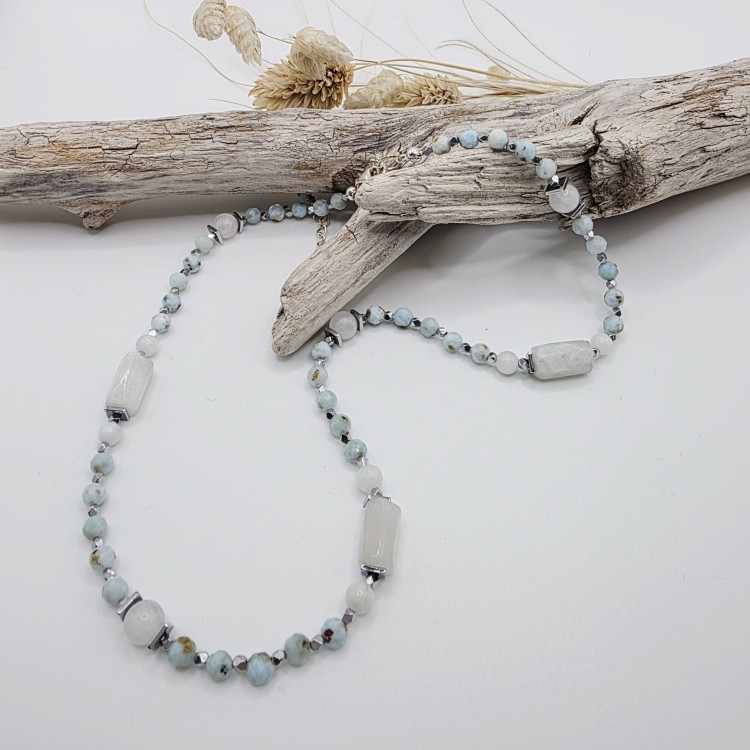 Naszyjnik z kamieni naturalnych - larimar, kamień księżycowy, hematyt