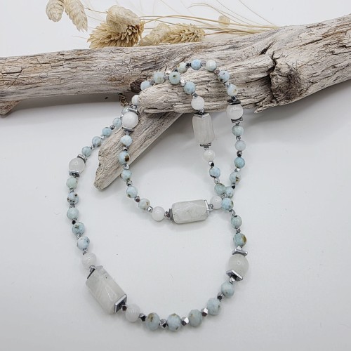 Naszyjnik z kamieni naturalnych - larimar, kamień księżycowy, hematyt