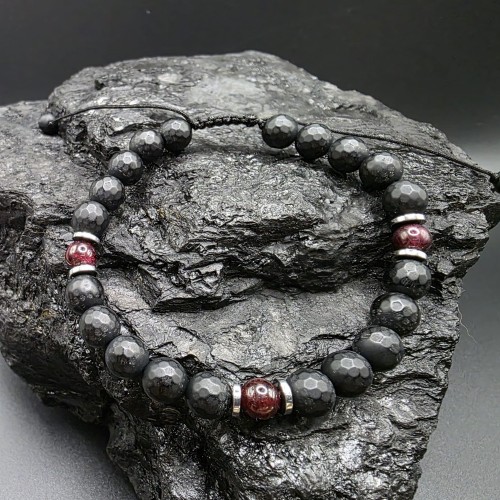 Bransoletka męska z kamieni naturalnych - onyks, granat, hematyt