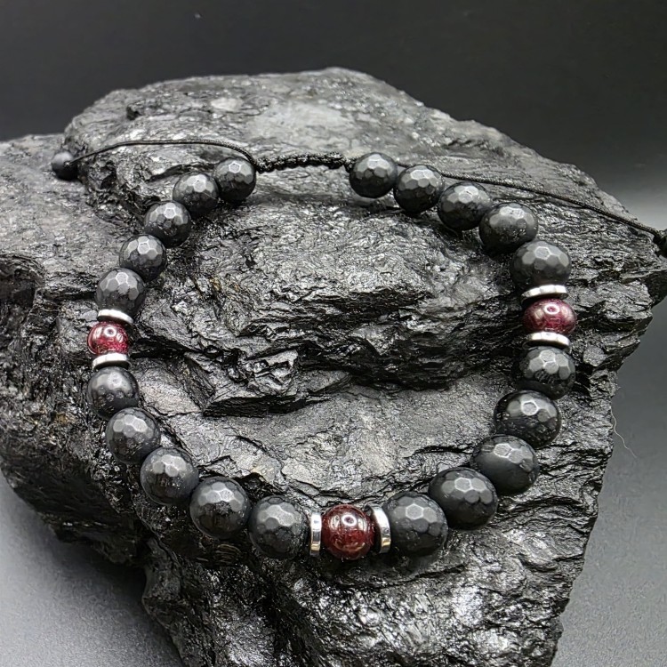 Bransoletka męska z kamieni naturalnych - onyks, granat, hematyt