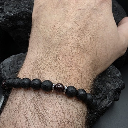 Bransoletka męska z kamieni naturalnych - onyks, granat, hematyt
