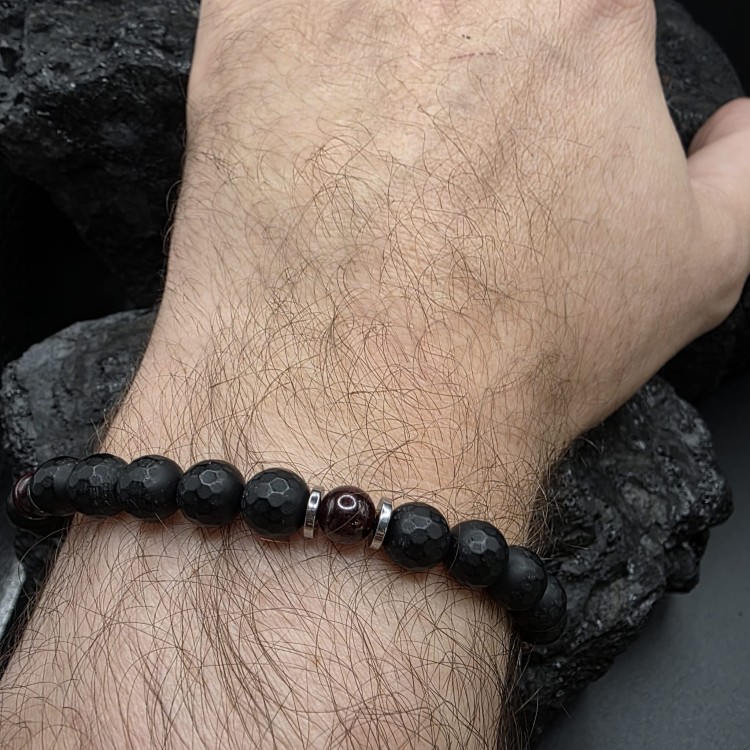 Bransoletka męska z kamieni naturalnych - onyks, granat, hematyt