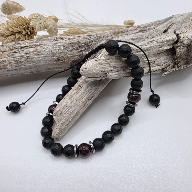 Bransoletka męska z kamieni naturalnych - onyks, granat, hematyt