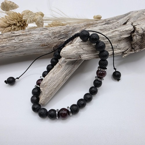 Bransoletka damska z kamieni naturalnych - onyks, granat, hematyt