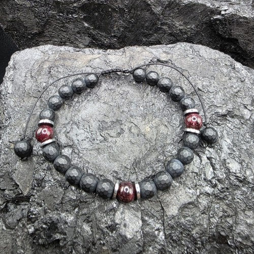 Bransoletka damska z kamieni naturalnych - onyks, granat, hematyt