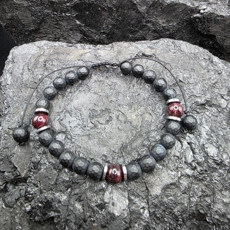 Bransoletka damska z kamieni naturalnych - onyks, granat, hematyt