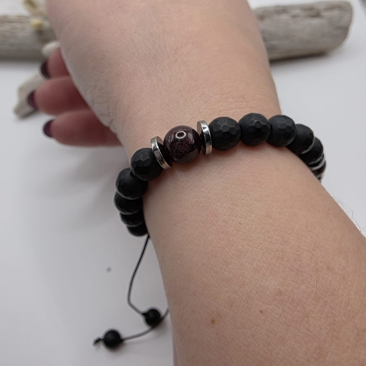 Bransoletka damska z kamieni naturalnych - onyks, granat, hematyt
