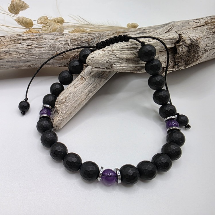 Bransoletka męska z kamieni naturalnych - onyks, ametyst, hematyt