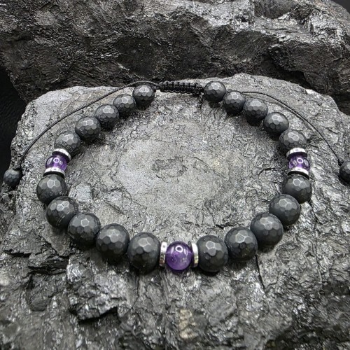 Bransoletka męska z kamieni naturalnych - onyks, ametyst, hematyt