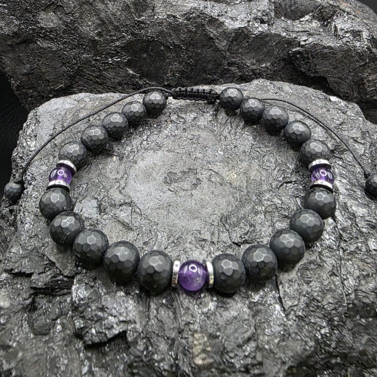 Bransoletka męska z kamieni naturalnych - onyks, ametyst, hematyt