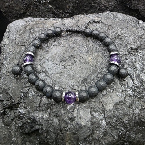 Bransoletka damska z kamieni naturalnych - onyks, ametyst, hematyt