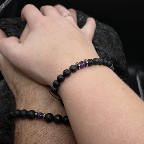 Bransoletka damska z kamieni naturalnych - onyks, ametyst, hematyt