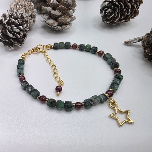 Bransoletka damska z kamieni naturalnych - szmaragd, granat, hematyt