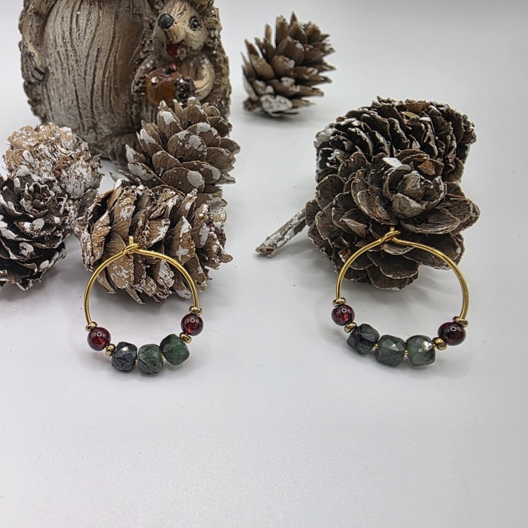 Kolczyki z kamieni naturalnych - szmaragd, granat, hematyt