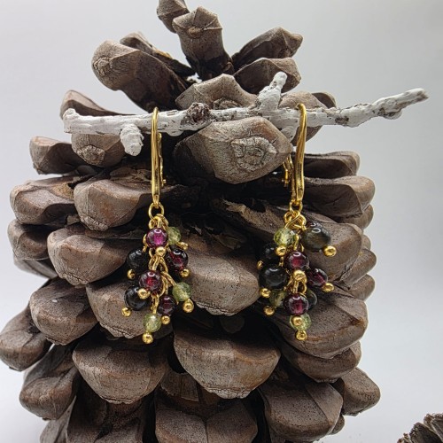 Kolczyki gronka z kamieni naturalnych - obsydian, granat, oliwin