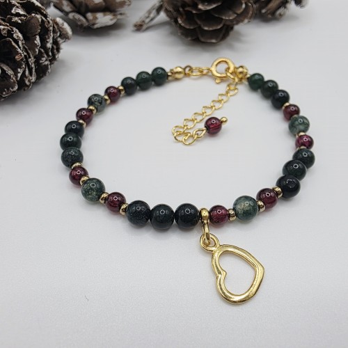 Bransoletka damska z kamieni naturalnych - agat mszysty, granat, hematyt