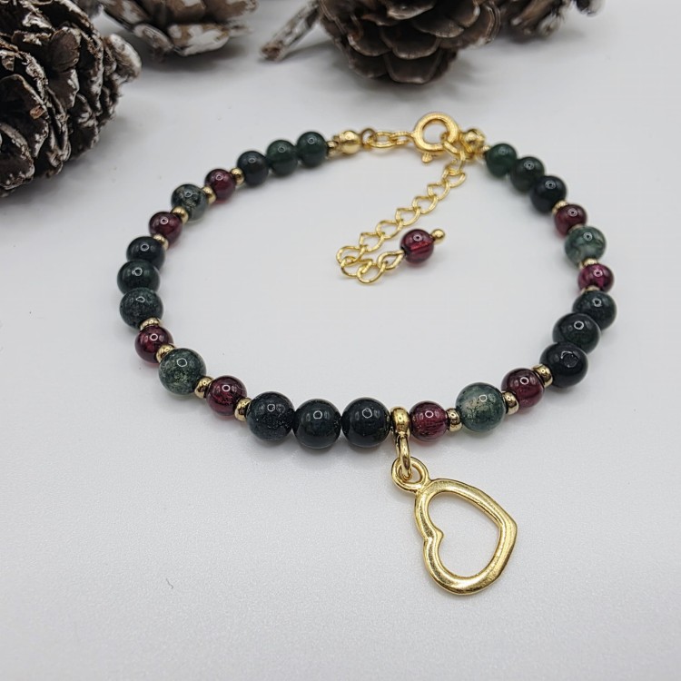 Bransoletka damska z kamieni naturalnych - agat mszysty, granat, hematyt