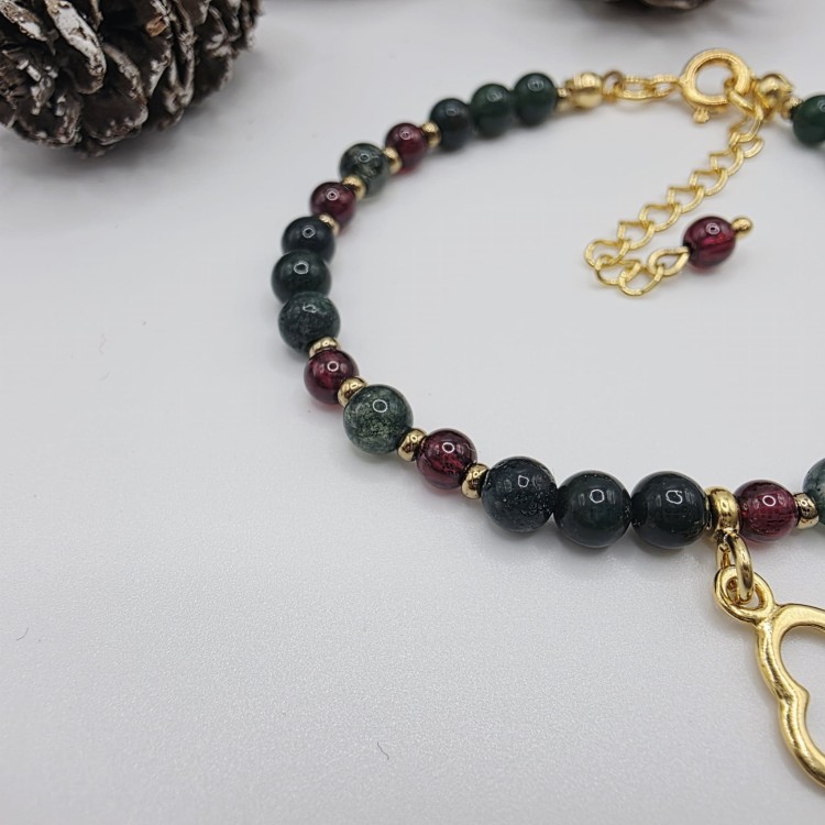 Bransoletka damska z kamieni naturalnych - agat mszysty, granat, hematyt
