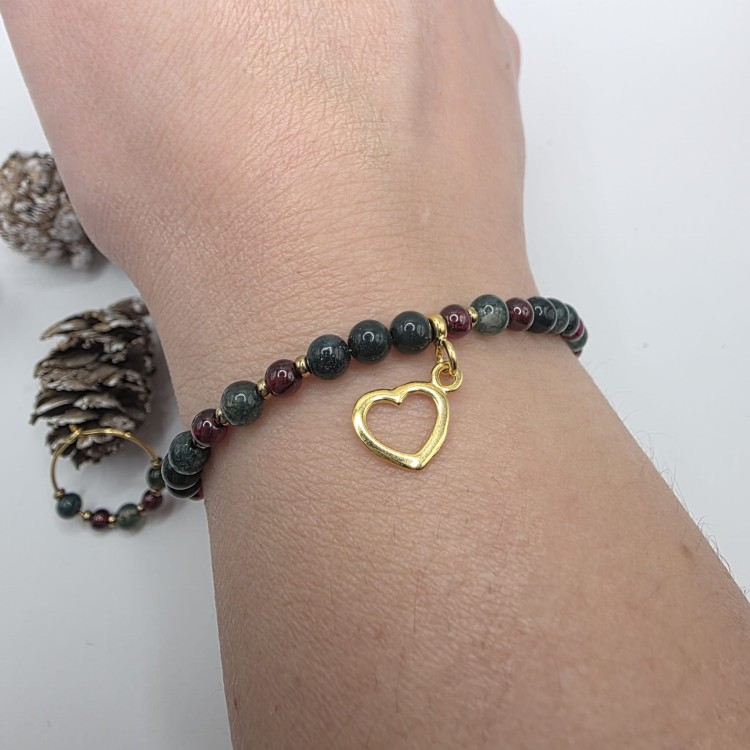 Bransoletka damska z kamieni naturalnych - agat mszysty, granat, hematyt
