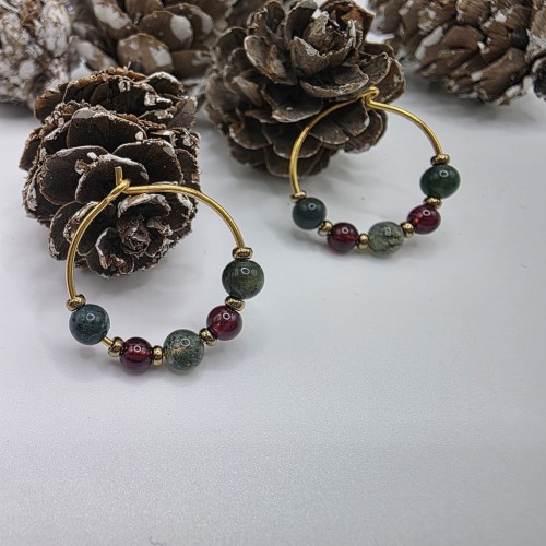 Kolczyki z kamieni naturalnych - agat mszysty, granat, hematyt