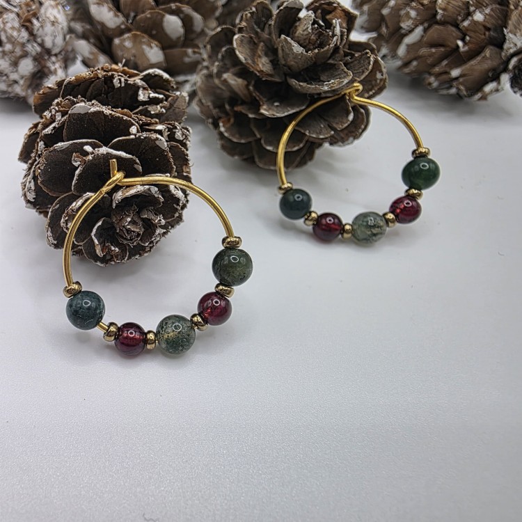 Kolczyki z kamieni naturalnych - agat mszysty, granat, hematyt