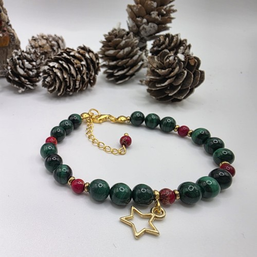 Bransoletka damska z kamieni naturalnych - malachit, jaspis, hematyt