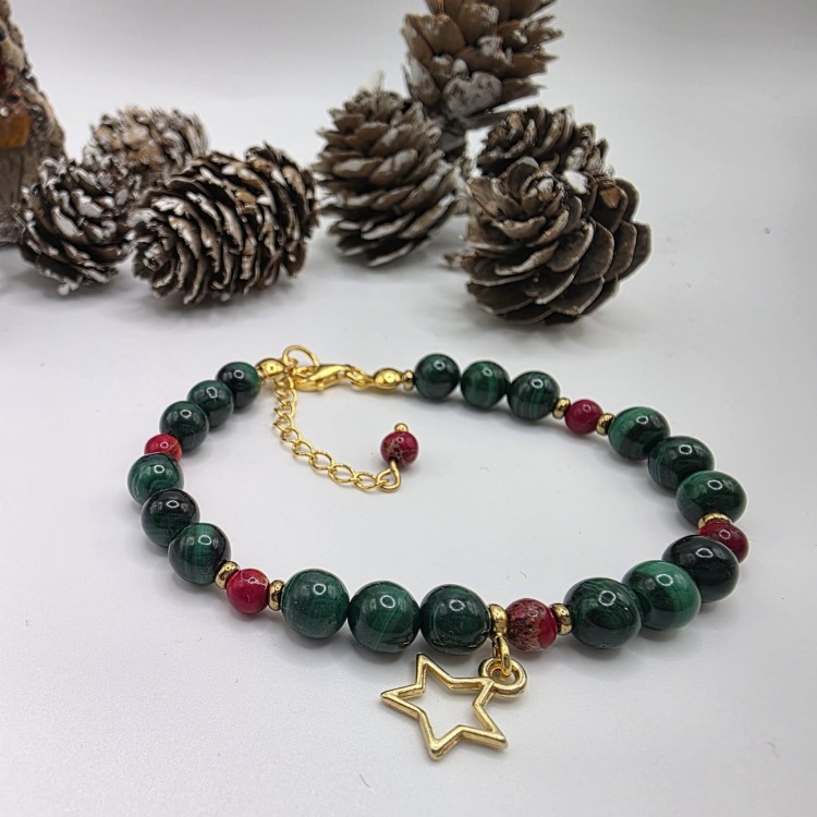 Bransoletka damska z kamieni naturalnych - malachit, jaspis, hematyt