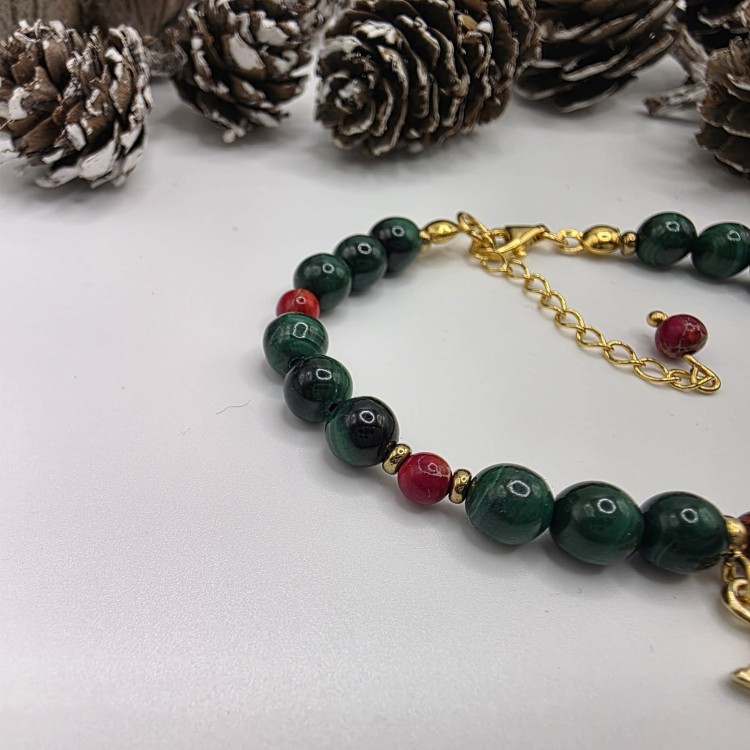 Bransoletka damska z kamieni naturalnych - malachit, jaspis, hematyt