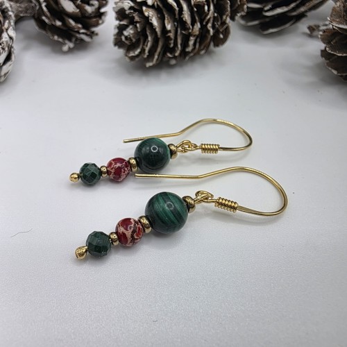 Kolczyki z kamieni naturalnych - malachit, jaspis, hematyt