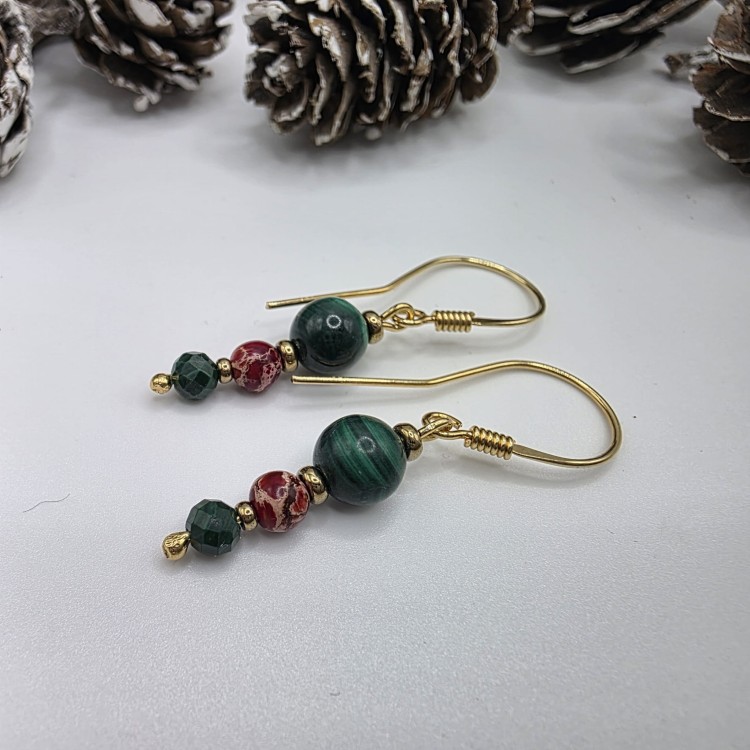 Kolczyki z kamieni naturalnych - malachit, jaspis, hematyt