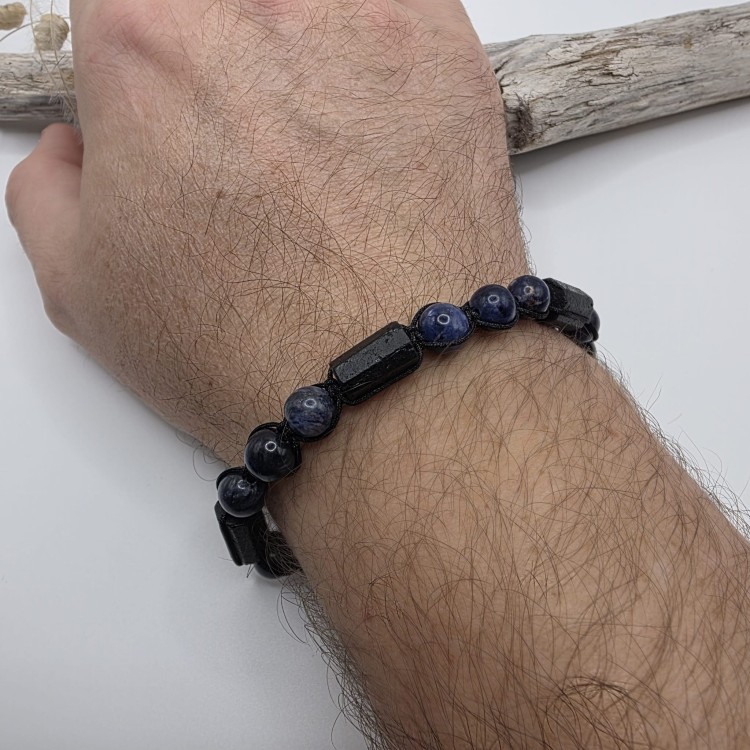 ochronna bransoletka męska z sodalitu i czarnego turmalinu