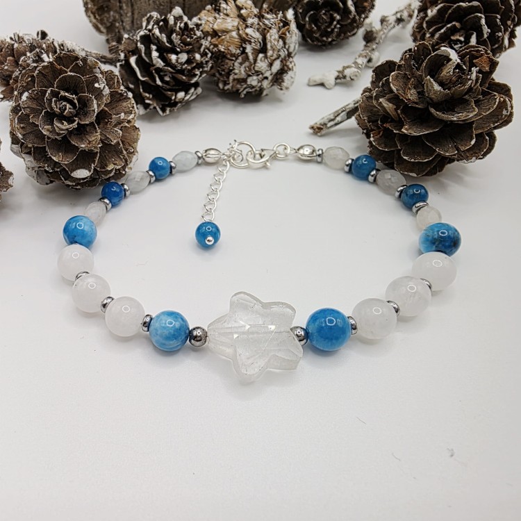 Bransoletka z gwiazdką - kryształ górski, kamień księżycowy, apatyt, hematyt